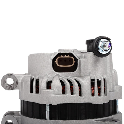 Close-up of Premium 110 Amp 12 Volt Replacement No Fuss Alternator for Subaru Outback and Legacy 2013 2014 Two Point Five Liter Engine CW Rotation