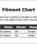 Fitment chart for Subaru RX 1986-1989 Sedan and 1988-1989 Coupe, related to Alternator Bearing For Subaru RX 1986 1987 1988 1989 PC454341 OE Replacement Plug And Play Upgrade With Premium Quality Fit Durable Performance For Reliable Charging System