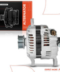 Top Notch Alternator For Subaru Outback 2005 2006 Forester 2006 2010 Impreza 2006 2010 Legacy 2005 Saab 9 2X 2006 2.5L 12V 110A With 5 Groove Pulley Replacement 23700AA520 32010647 Compatible With Saab 9 2X 2006 And Other 2005 2006 Subaru 2.5L Models, shown in product packaging and unit close-up