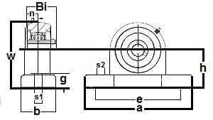 Technical diagram of SUCP-203-17m-PBT Stainless Steel Pillow Block 17mm Mounted Bearing.