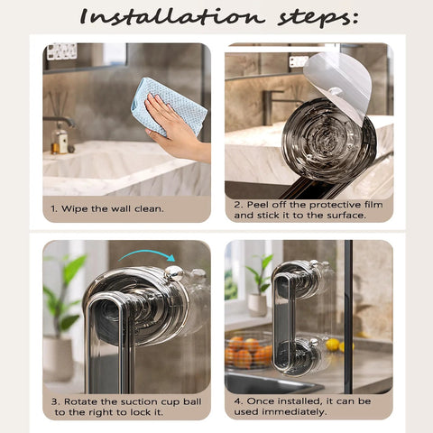 Step-by-step install: Adhesive Suction Cup Door Handle for Cabinets Windows Glass Doors Refrigerators, strong suction PET ABS.