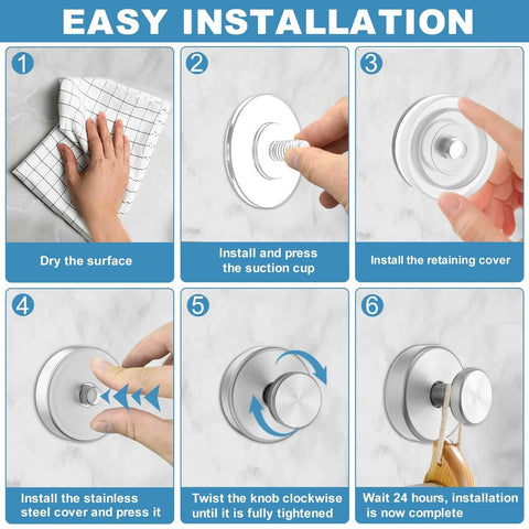 Installation steps for Suction Cup Hooks for Glass and Tile No Drill Shower Hooks Silver 2 Pack