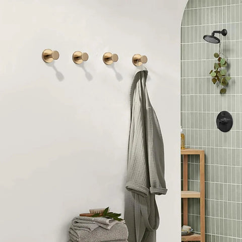 Heavy Duty No Drill Suction Cup Hooks For Shower And Bathroom, 304 stainless steel wall mounts holding towels, installed on tiled wall.