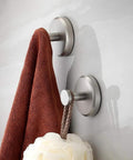 Heavy Duty No Drill Suction Cup Hooks For Shower And Bathroom, 304 Stainless Steel Waterproof Wall Mounts holding towel and bath sponge