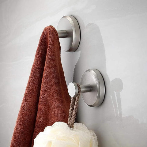 Heavy Duty No Drill Suction Cup Hooks For Shower And Bathroom, 304 Stainless Steel Waterproof Wall Mounts holding towel and bath sponge