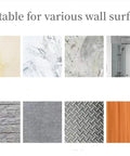 Various wall surfaces suitable for Heavy Duty No Drill Suction Cup Hooks For Shower And Bathroom, showing glass and tile options.