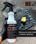 Suds Lab C3 Complete Car Cleaner, Multipurpose Car Wash Solution for Interior and Exterior Cleaning, Spray for Automotive Detailing, 32 oz bottle and brush on mat