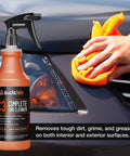 Person cleaning car hood with Suds Lab C3 Complete Car Cleaner, Multipurpose Car Wash Solution for Interior and Exterior Cleaning, 32 oz