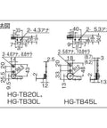 Technical diagram showing dimensions for Sugatsune HG-TB20R Torque Hinge 360 Degree Free Stop Constant Torque For Monitors And Cameras.