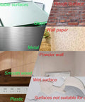 Suitable surfaces for Clear Double Sided Tape One Quarter Inch Ten Feet Heavy Duty Mounting Adhesive, including glass, metal, wood.