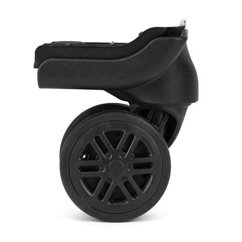 Side view of Suitcase Wheels Swivel Casters Luggage Replacement Model W044-B with Dual Wheels and 4 Screw Holes.