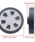 Suitcase Wheels Replacement 360 Spinner Kit 60mm Diameter by 12mm Width showing front and side view.