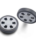 Close-up of 60mm suitcase wheels from Suitcase Wheels Replacement 360 Spinner Kit 60mm Diameter by 12mm Width Luggage Travel Wheel Kit.