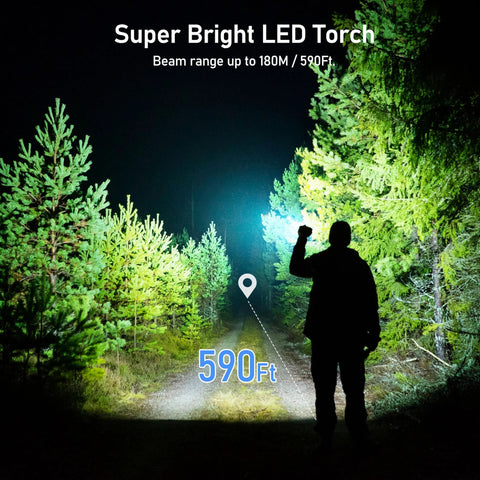 Silhouette using Rechargeable USB C LED Flashlight With 1800 mAh Battery Zoomable Beam Four Modes And Adjustable Brightness for camping
