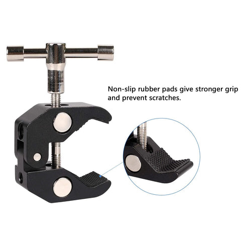 Workhorse Ultimate Versatile Super Clamp Kit with rubber pads for strong grip, 1/4 and 3/8 threads for photography rigs and more