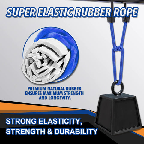 Super elastic rubber rope with premium natural rubber, showcasing strength and durability in 32 Piece Bungee Cords And Tarp Clips Assortment Kit.
