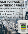 Super Lube Multi-Purpose Synthetic Grease w/ Syncolon - High Temperature, Water & Corrosion Resistant Grease - Workshop & Industrial Use - Food Grade - Translucent White - Tube - 3 oz (21030) on production line background
