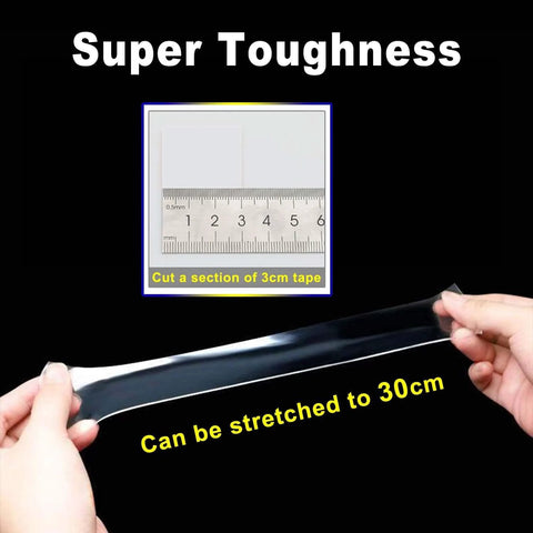 Image of Heavy Duty Nano Double Sided Tape No Nails Needed 16.4 Ft Multipurpose Mounting Tape being stretched to 30cm.
