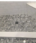 Super White Engineered Marble Threshold for Shower Curb, Bathroom Vanity Backsplash, Window Sill, Door Transitions (4" x 36") installed view.