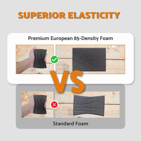 Comparison of premium European 85-density foam vs standard foam for Four Pcs Aluminum Oxide Sanding Blocks Grit 60 80 120 220.