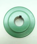Sure-Flex Flange Coupling 1-1/8 Inch Bore By TB Woods 6S118 top view showing green flange for smooth power transmission