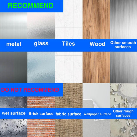Surfaces recommended and not recommended for Heavy Duty Clear Double Sided Foam Tape For Wall Mounting Removable No Residue Damage Free Paint Safe Hang Posters Office Use 1In By 20Ft Roll 1.1Mm Thick Transparent Great For Pictures And Decor