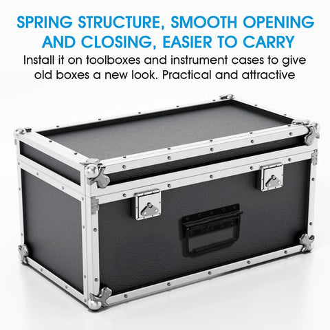 Toolbox with Two Pack Heavy Duty Spring Loaded Surface Mount Handles for tool boxes chests cabinets cases and speakers.