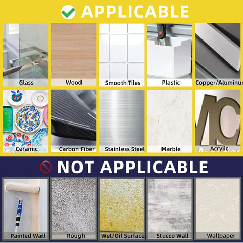 Materials list showing applicable surfaces for Heavy Duty Velcro Strips With Adhesive 30 Feet By 1 Inch Hook And Loop Tape Two Rolls Black.