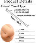 External thread surgical steel taper for piercing 14G-18G, showing needle detail and nose application, part of Twelve Piece Surgical Steel Piercing Taper Set 20G 18G 16G 14G