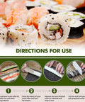 Visual steps for using Heart Shaped Sushi Roller For DIY Sushi Making Kit By Thanice with sushi rolls in background.