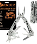 Suspension-NXT 15-In-1 EDC Multi Tool With Pocket Knife, Needle Nose Pliers And Wire Stripper, shiny stainless steel open view
