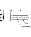 Technical drawing of ✝️ SVHS-M3-6 NBK Hexagon Head Bolts with ventilation hole - Made in Japan, designed for automation systems.