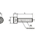 Technical diagram of 5-PacK SVSL-M10-25 NBK Socket Head Cap Vacuum Vented Screws - Ventilation Hole - SUS316L M10 length 25mm
