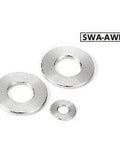 SWA-2-8-1-AWEL NBK Adjust Metal Washer - Steel - Electroless Nickel Plating Made in Japan, three washers of different sizes.