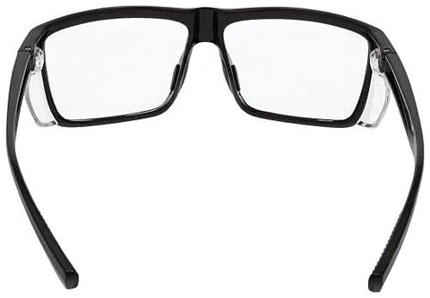 Rear view of Swagger SR2 Safety Glasses with detachable side shields showcasing scratch resistant lenses and UV protection.
