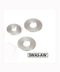 10-Pack SWAS-8-16-2-AW NBK Stainless Steel Adjust Metal Washer -Made in Japan- shown with three thicknesses and diameters.