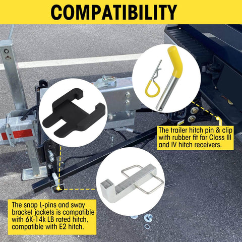 Heavy Duty Snap L Pin And Sway Bracket Jacket Kit For 2-In Receiver Hitches, Sway Control Brackets, Trailer Hitch Pin Set