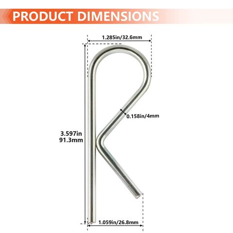 Sway Control Replacement Pin for Trailer Hitches and Travel Trailers, 5/32 Inch by 2-7/8 Inch Hitch Pin Clip R Clip, dimensions shown