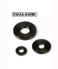 SWAS-5-12-1-AWBK NBK Stainless Steel Black Adjust Metal Washer -Made in Japan-Pack of One, three sizes displayed.