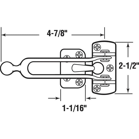Swing Bar Door Guard With Ball, Four To Seven Eighths Inch Bar, Two And A Half Inches High, Solid Brass Construction diagram