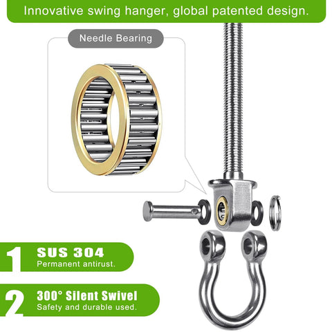 Heavy Duty Swing Hangers With Bearings Set Of 2 Stainless Steel 304 Hardware for Wood and Metal Beams, needle bearing detail
