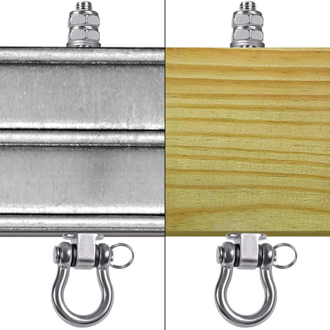 Heavy Duty Swing Hangers With Bearings Set Of 2 installed on metal and wood beams, showing stainless steel 304 construction.