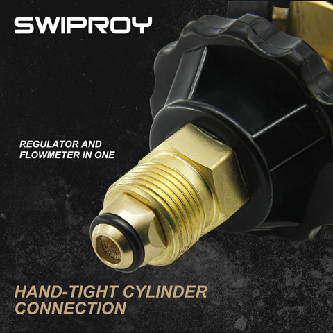 Close-up of VN-650 Flowmeter Nitrogen Purging Regulator from SWIPROY showing brass hand-tight cylinder connection.