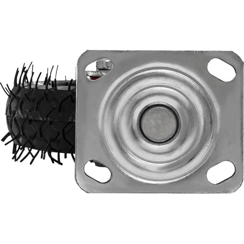 Close-up of steel swivel plate and knobby tread of 4 Pack 6 Inch Swivel Pneumatic Air Caster Wheels With Knobby Tread For Industrial Carts Heavy Duty Farm Cart Lawn And Garden Equipment Mobility Durable Castor Set With Easy Swivel And Smooth Rolling On Rough Surfaces