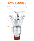 Swivel Air Tool Fittings One Quarter Inch NPT Male Connectors For Quick Connect Hose Systems, 360 Degree Rotatable Industrial Pneumatic Plugs
