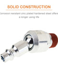 Swivel Air Tool Fittings One Quarter Inch NPT Male Connectors For Quick Connect Hose Systems, close-up view, zinc-plated steel