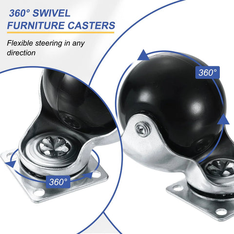 Close-up of 1.5 Inch Ball Caster Wheels for Furniture Swivel Casters with Top Plate Mount, silver finish showing 360-degree swivel capability.