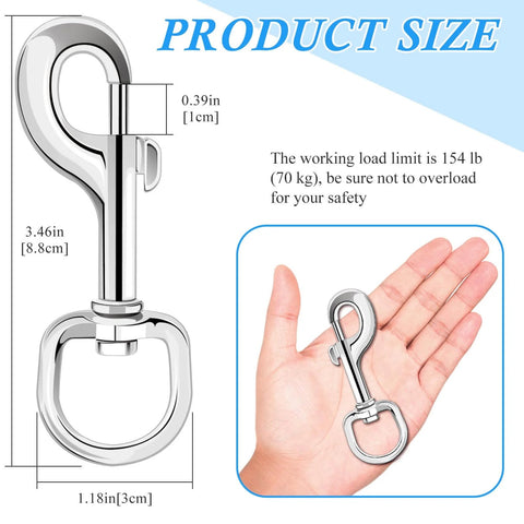 3.5 Inch Swivel Eye Bolt Snap Hooks 154 Lbs Load Capacity Zinc Alloy Heavy Duty Single Ended Flag Clips in hand, size details