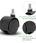 Close-up of 4 Pack Swivel Casters 1.5 Inch 360 Degree Universal Plastic Screw Socket Cabinet Stem Casters Heavy Duty Replacement