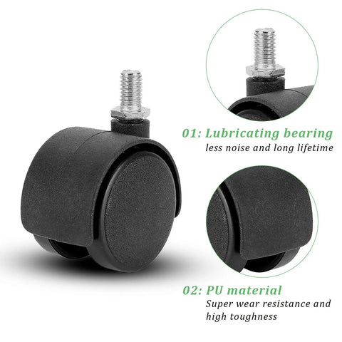Close-up of 4 Pack Swivel Casters 1.5 Inch 360 Degree Universal Plastic Screw Socket Cabinet Stem Casters Heavy Duty Replacement